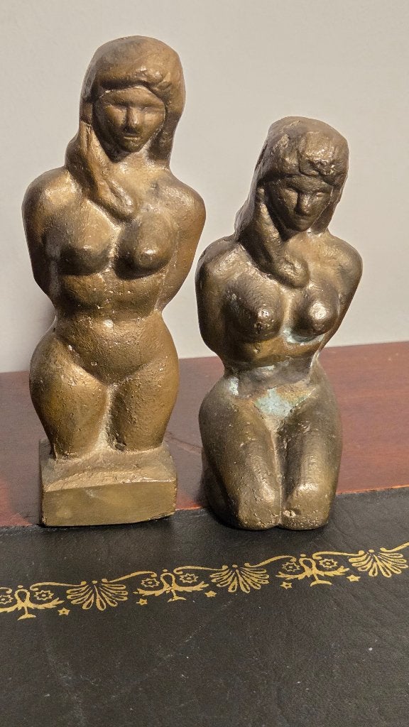 Mid-Century Set Massief Bronzen Beeldjes Vrouwelijk Naakt, Antiek en Kunst, Ophalen of Verzenden