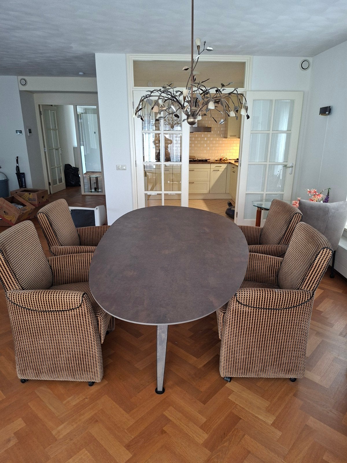 Set van 4 prachtige eetkamerstoelen Paul Hofstede, Ophalen, Bruin, Zo goed als nieuw, Vier