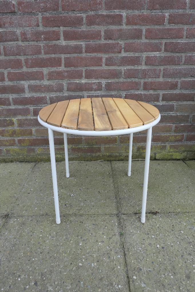 Tuintafel bijzettafel hout wit metaal, Ophalen, Zo goed als nieuw, Rond, Hout
