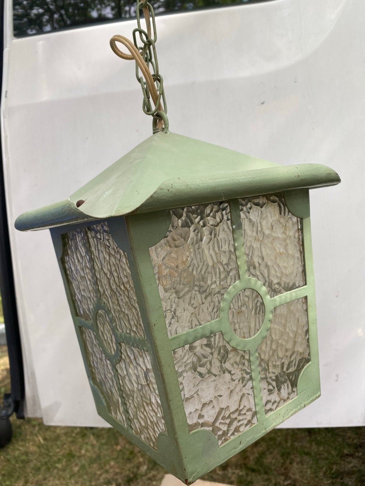 Vintage Groene Hanglamp met Glas-in-lood Effect, Ophalen