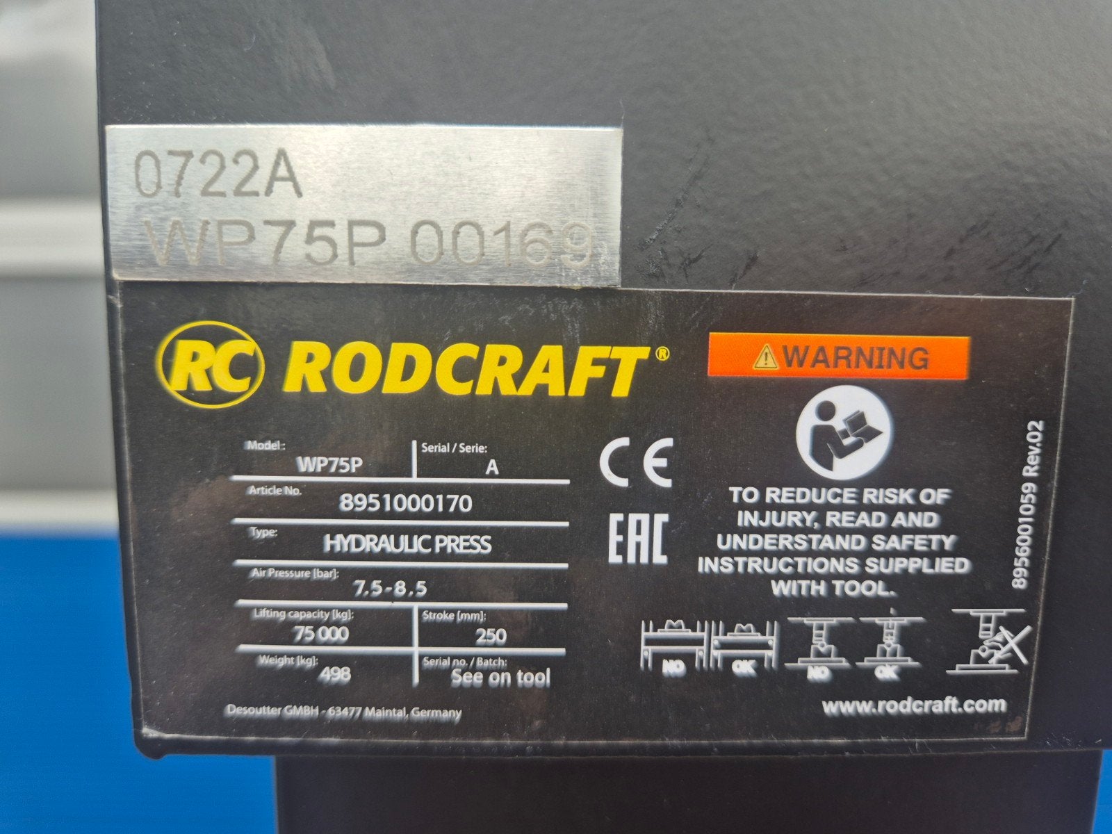 Foto 18 van RODCRAFT Werkplaatspers Hydro-pneumatisch 75 TON NU ACTIE!