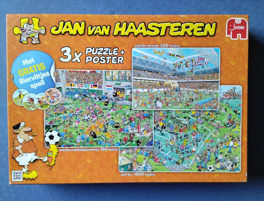 Jan van Haasteren puzzel 3x 'voetbal' 500/750/1000 stukjes, Ophalen, Meer dan 1500 stukjes, Zo goed als nieuw, Legpuzzel