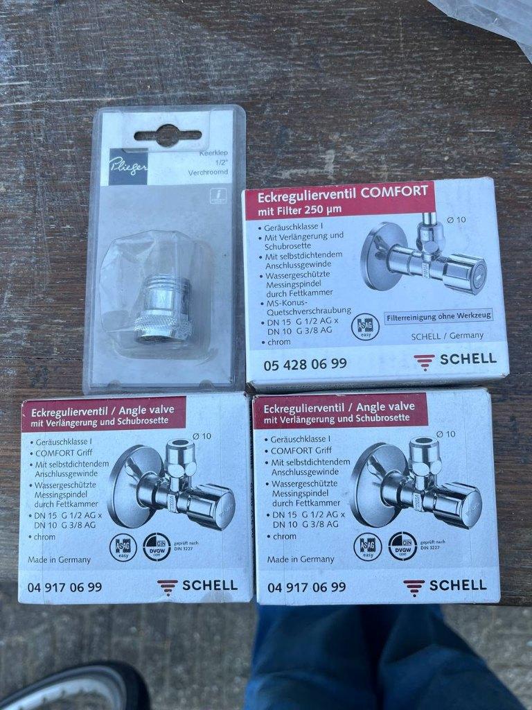 Schell hoekstopkranen + keerklep (nieuw), Ophalen of Verzenden, Nieuw, Kraan