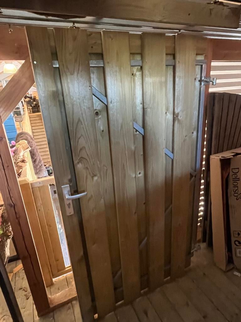 Nieuwe houten tuindeur 1m breed met stalen frame., Ophalen, Minder dan 100 cm, Nieuw, Draaipoort
