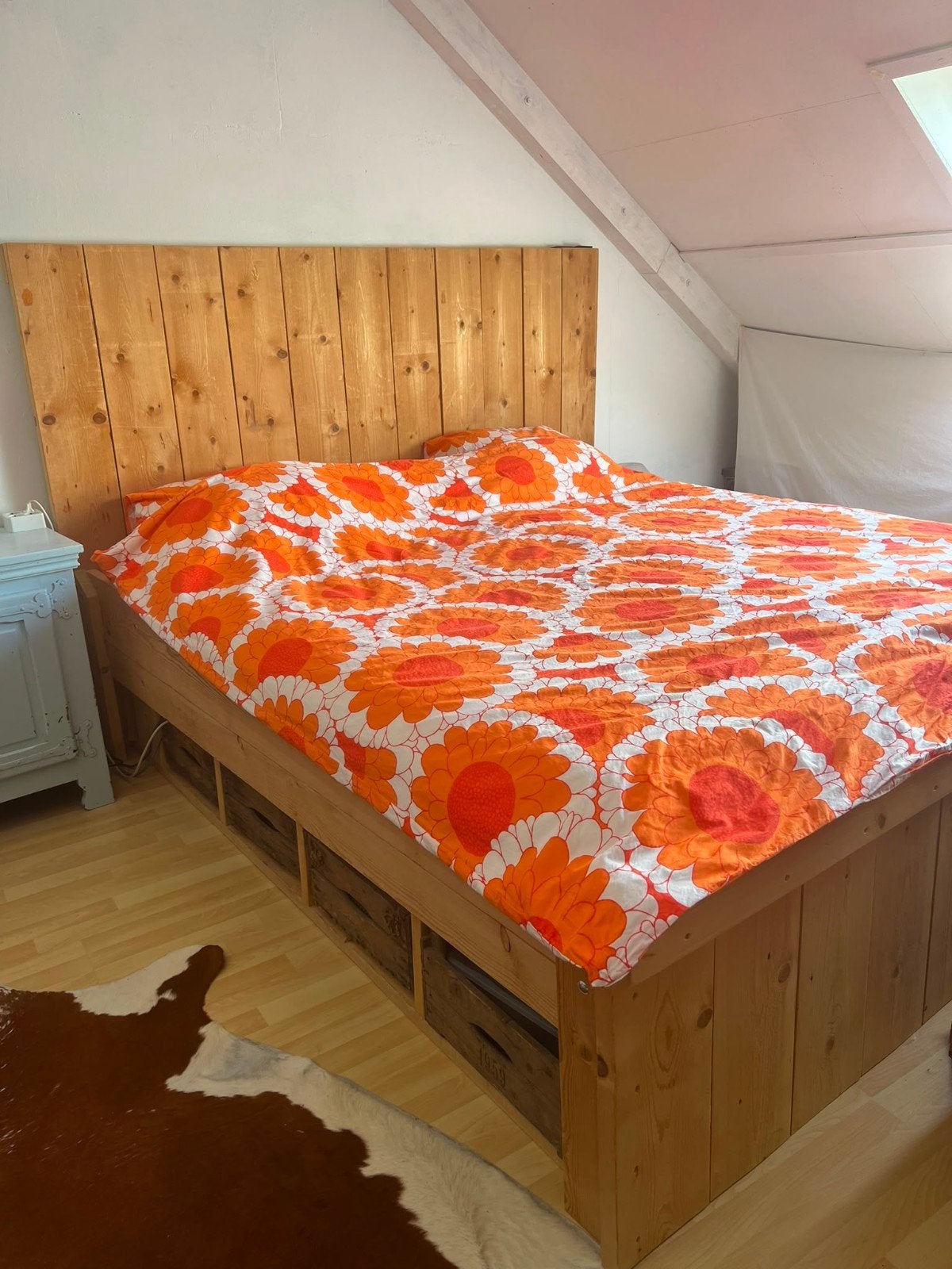 Steigerhout stevig bed 200x220cm, Ophalen, Zo goed als nieuw, Tweepersoons