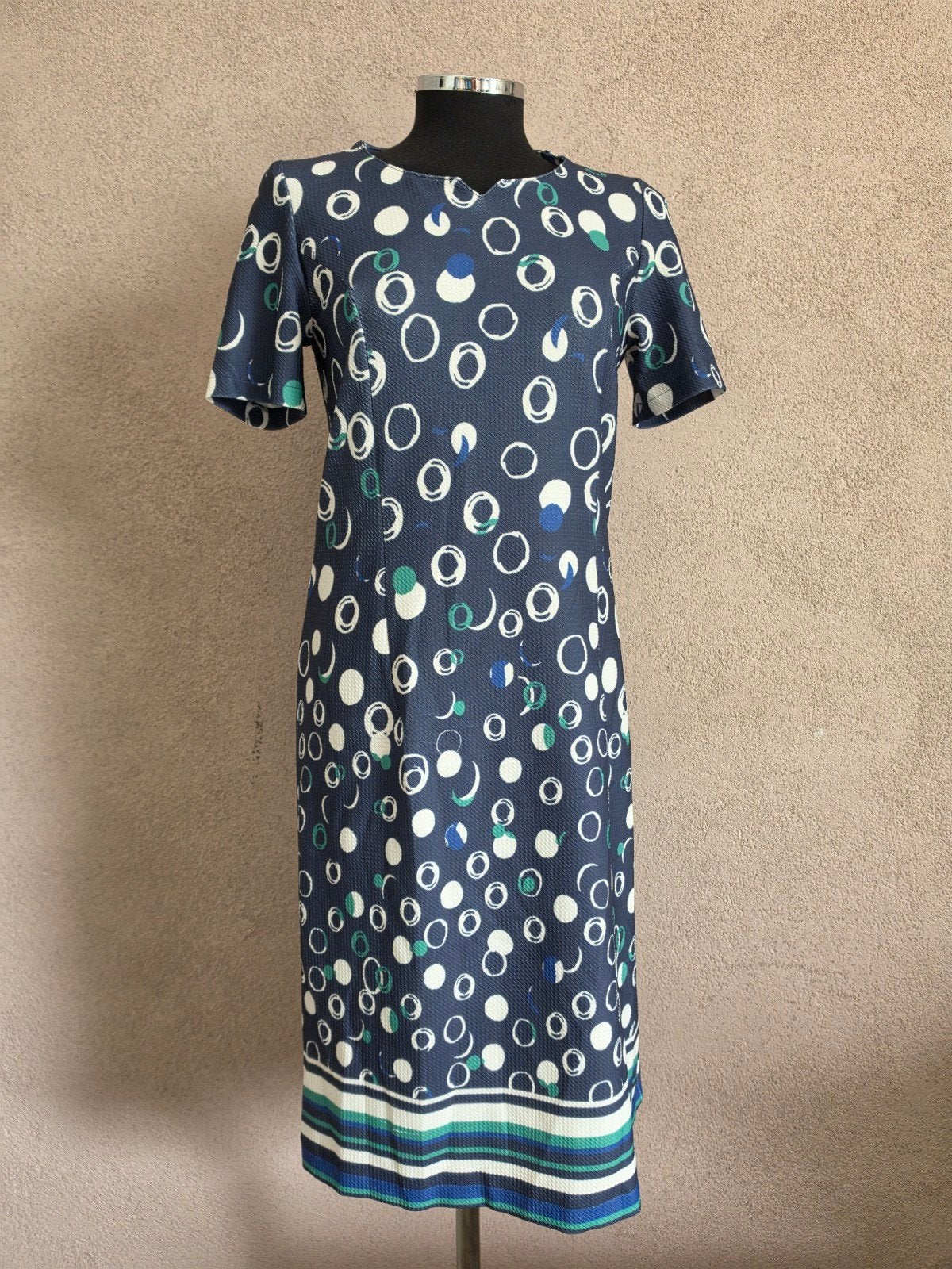 Blauwe Jurk met Stippenprint | Retro | Midi Jurk, Kleding | Dames, Jurken, Nieuw, Maat 38/40 (M), Blauw, Onder de knie, Ophalen of Verzenden