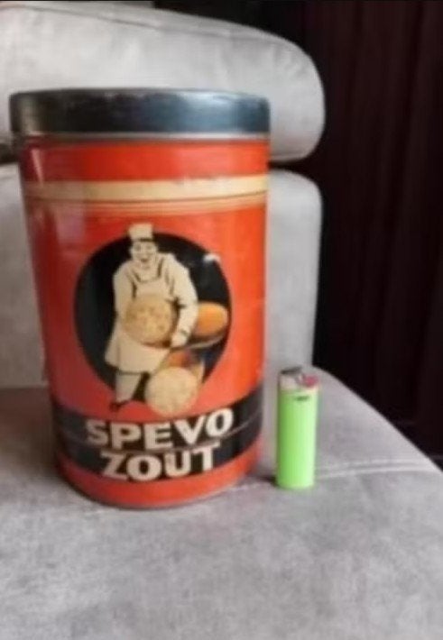 Oud blik Spevo zout, Verzamelen, Blikken, Ophalen of Verzenden, Gebruikt, Overige, Overige merken