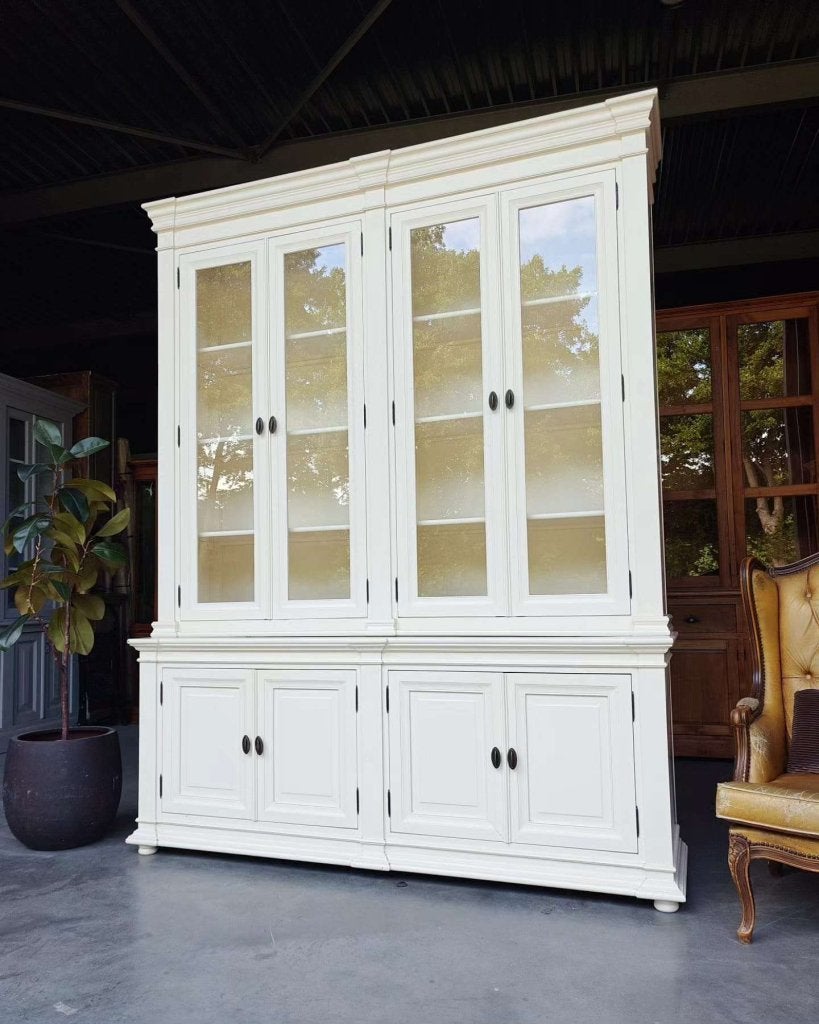 Hoge klassieke vitrinekast | Witte buffetkast #4704, Gebruikt, Met deur(en), -, 200 cm of meer