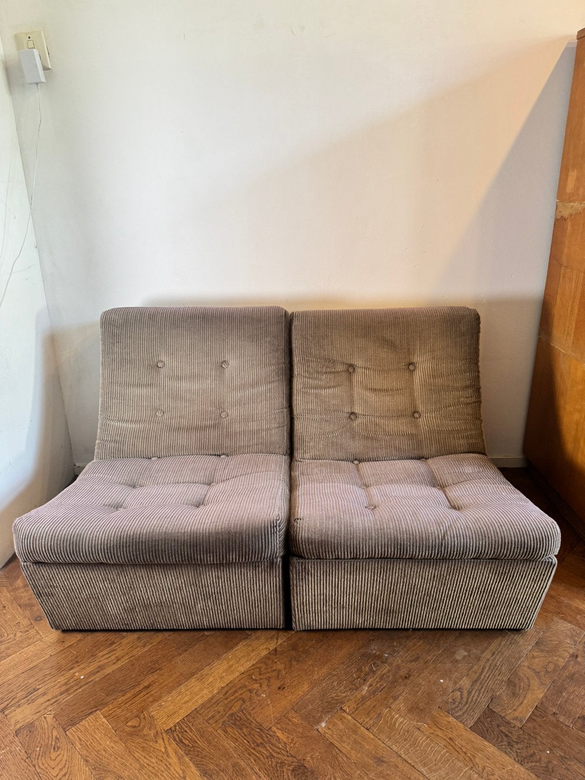 Vintage 2 modulaire lounge fauteuils jaren 70, Ophalen, Gebruikt, Tweepersoons, 75 tot 100 cm