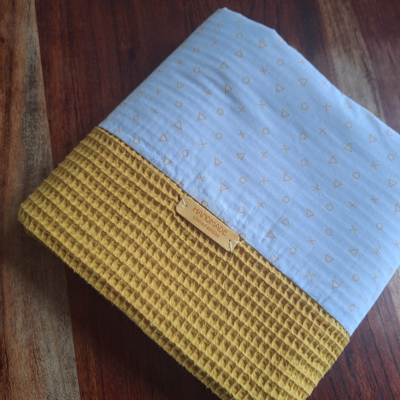 Handgemaakte wafeldoek deken oker geel 89x72 cm, Nieuw, Handgemaakt, Geel, Deken