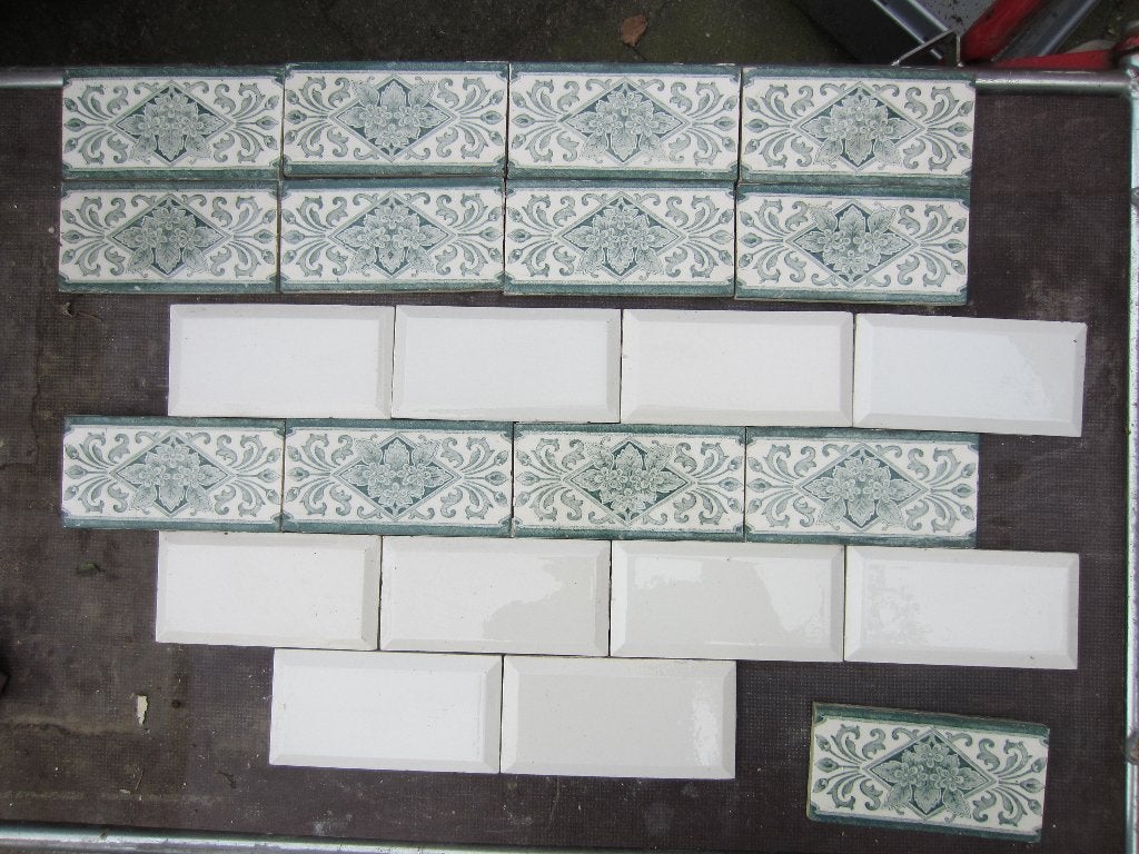 13 stuks Antieke wandtegels 7,5x15cm groene afbeelding 195cm, Antiek en Kunst, Ophalen