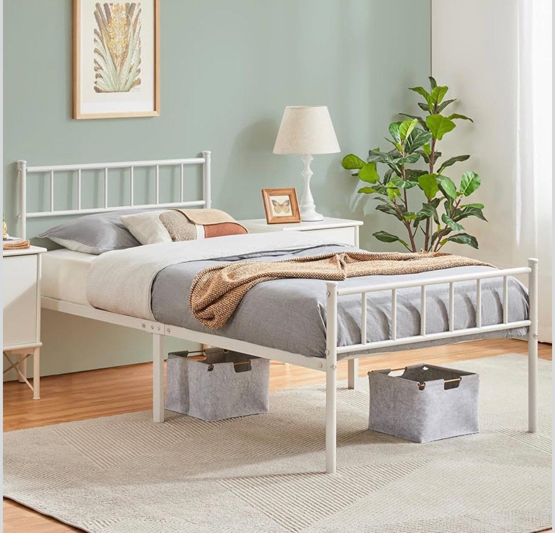 Yaheetech Metalen bed, 90 x 200 cm - Wit, Ophalen, 90 cm, Eenpersoons, Wit