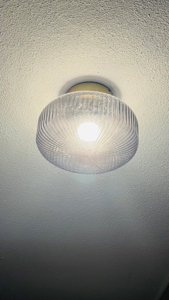 IKEA SOLKLINT Plafondlamp, messing/grijs helder glas, Ophalen, Grijs, Zo goed als nieuw, Plafondlamp