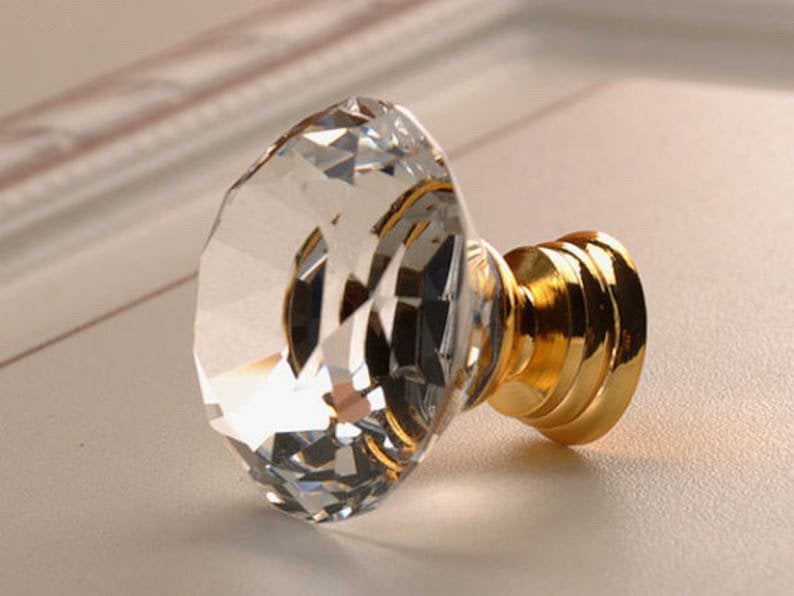 Glazen Diamant kastknop - Facet Geslepen - Gouden Flair, Almere, JoyClusive, Nieuw, Ophalen of Verzenden