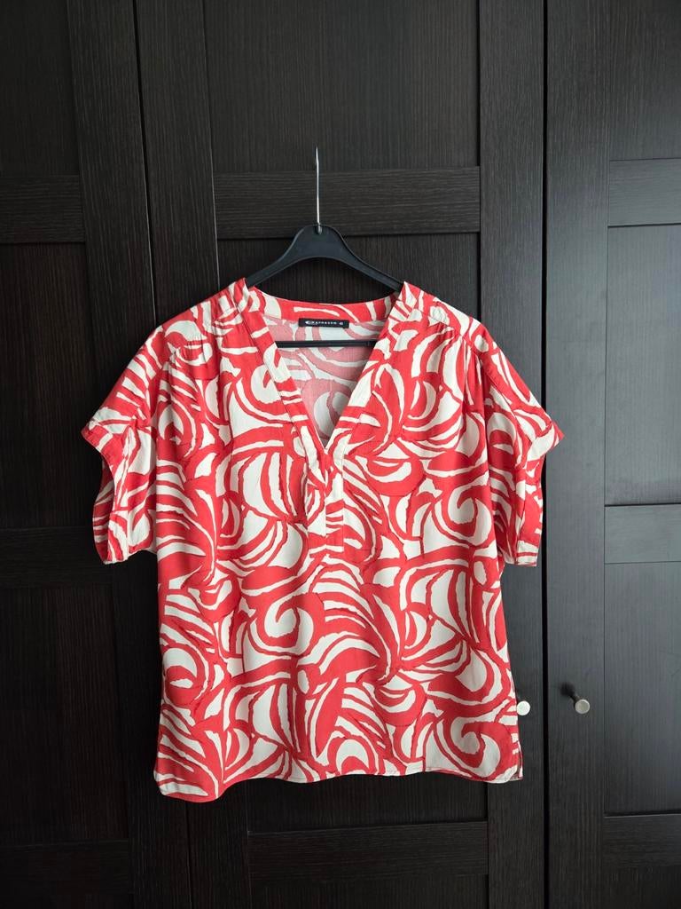 Expresso blouse top koraalrood rood wit 40 L als nieuw, Kleding | Dames, Maat 38/40 (M), Expresso, Ophalen of Verzenden, Zo goed als nieuw