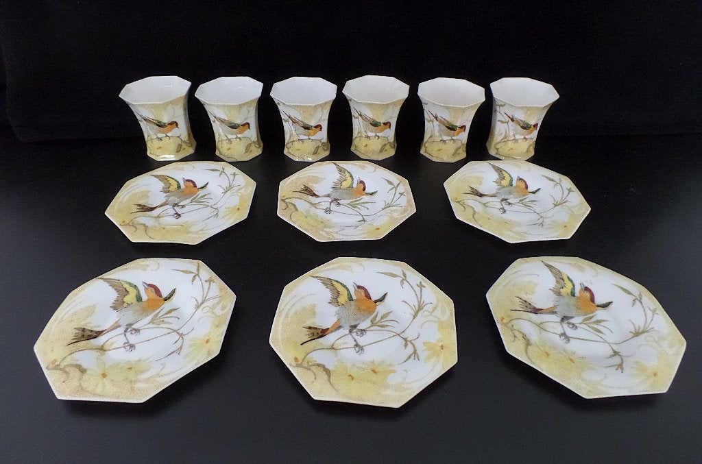 6 Rozenburg Eierschaal kop & schotel met vogels, Antiek en Kunst, Verzenden