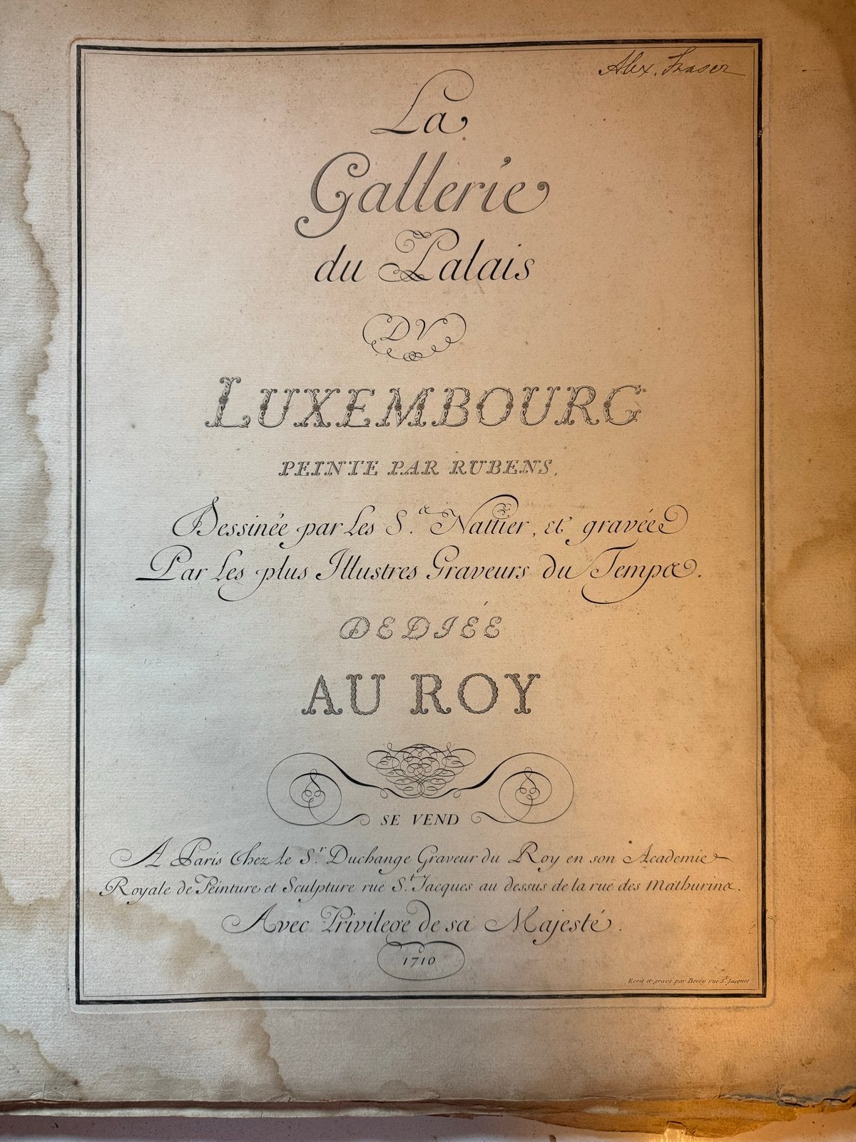 La Gallerie du Palais du Luxembourg, 1710, Antiek en Kunst, Kunst | Etsen en Gravures, Ophalen, Met tekst, Architectuur, Gravure