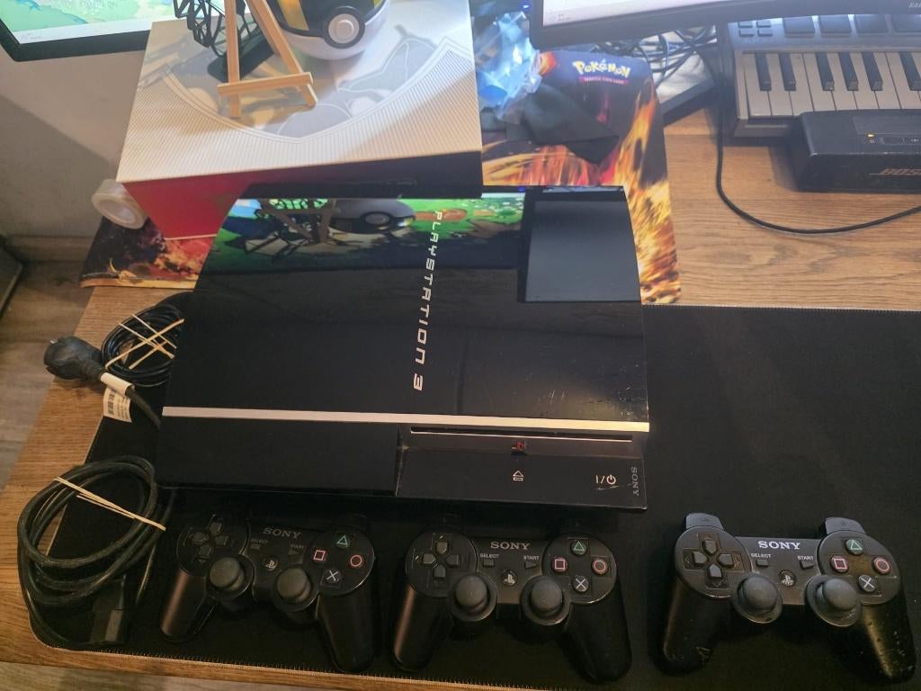 Playstation 3 (80GB) - Met 3 controllers en 9 spellen, Gebruikt, Phat, Met harde schijf, Met 3 controllers of meer