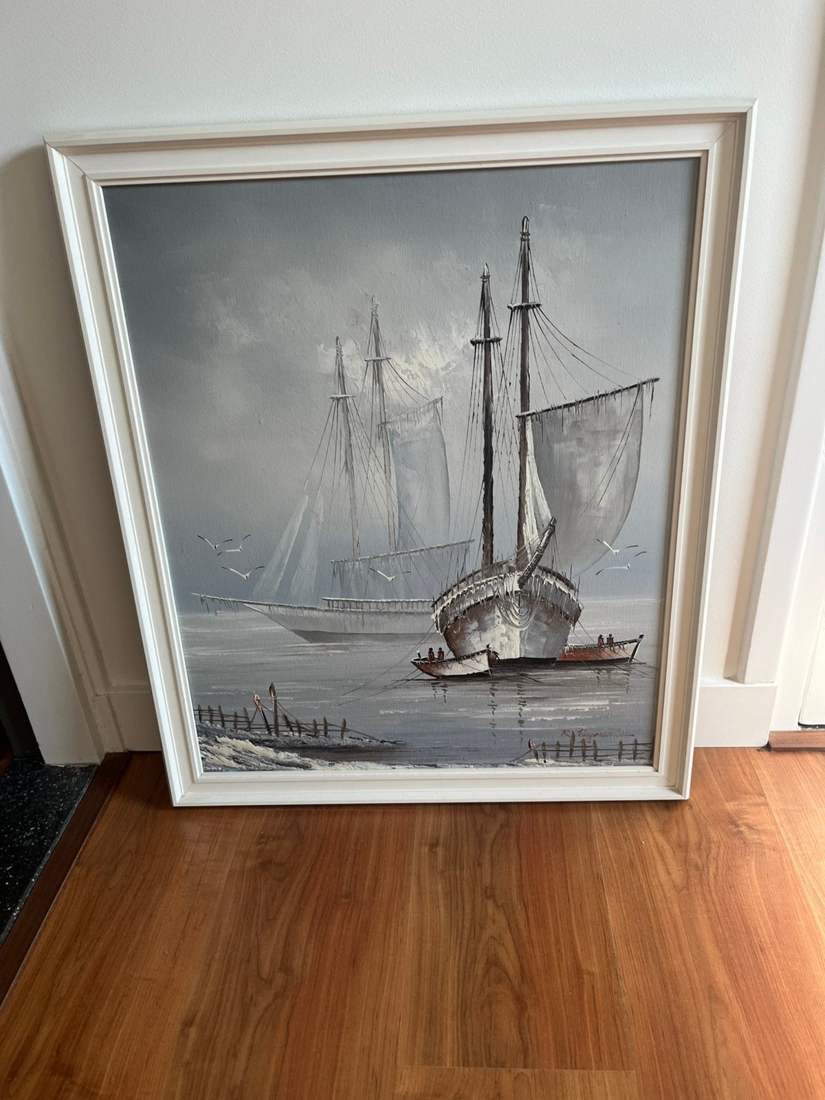 Boot schilderij., Antiek en Kunst, Kunst | Tekeningen en Foto's, Ophalen, Schilderij, Overige technieken, Ingelijst
