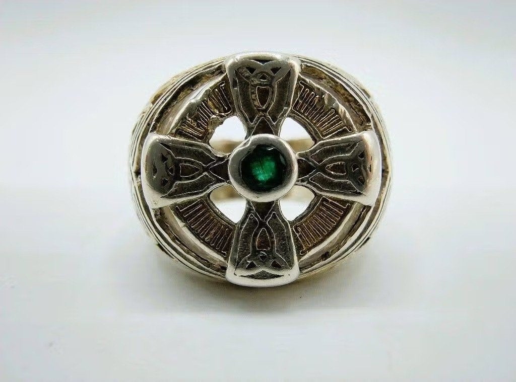 Keltische kruis ring, Franklin mint, smaragd, 18 mm, 18 tot 19, Info@zilverwebsite.nl, Verzenden, Zo goed als nieuw