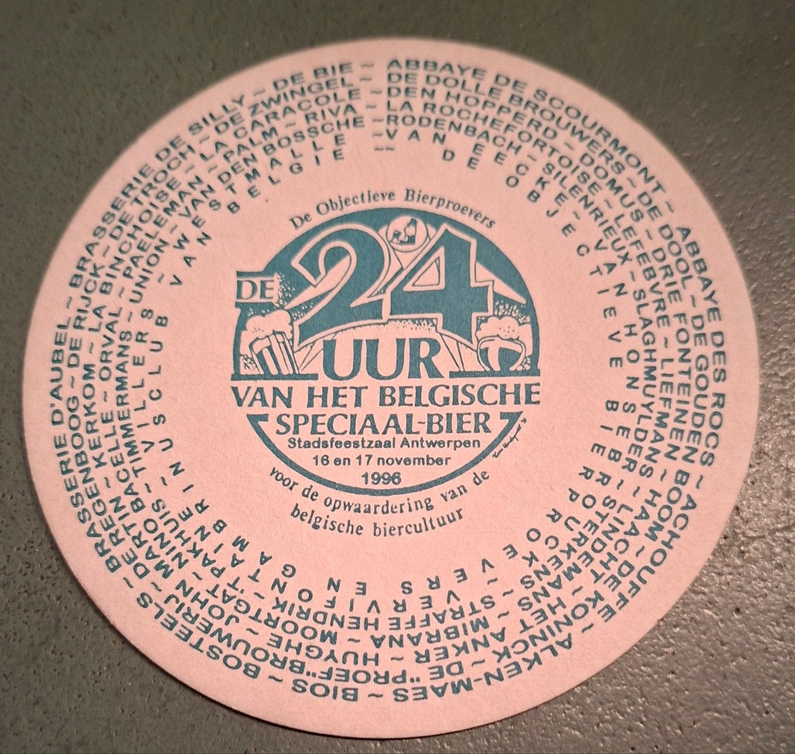 Bierviltje:de 24uurvan het Belgische Speciaal Bier 1996., Verzamelen, Ophalen of Verzenden, Zo goed als nieuw, Viltje(s), Overige merken