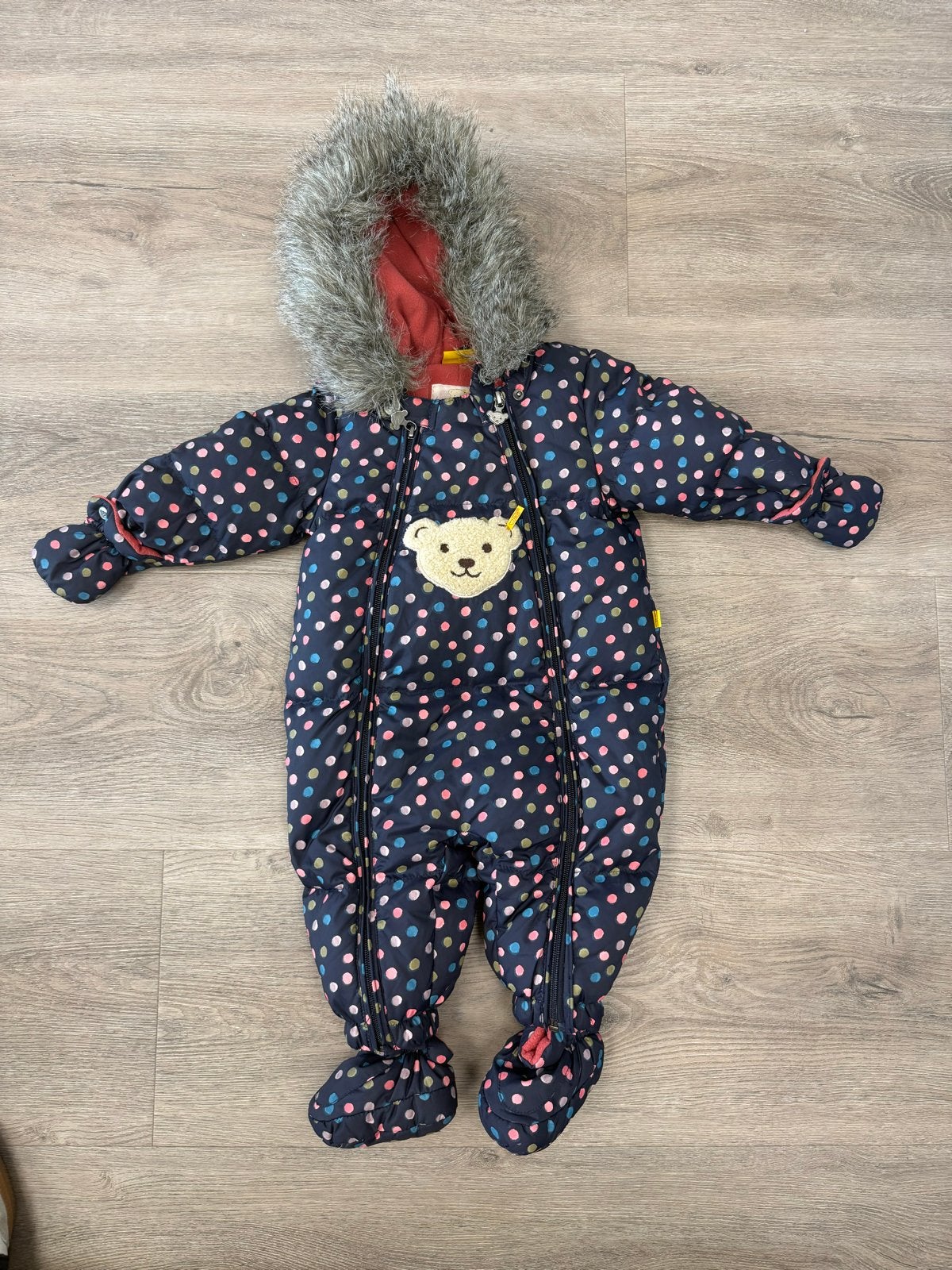 Steiff Baby Sneeuwpakje met stippen en teddybeer (74cm), Ophalen of Verzenden, Zo goed als nieuw, Jongetje of Meisje