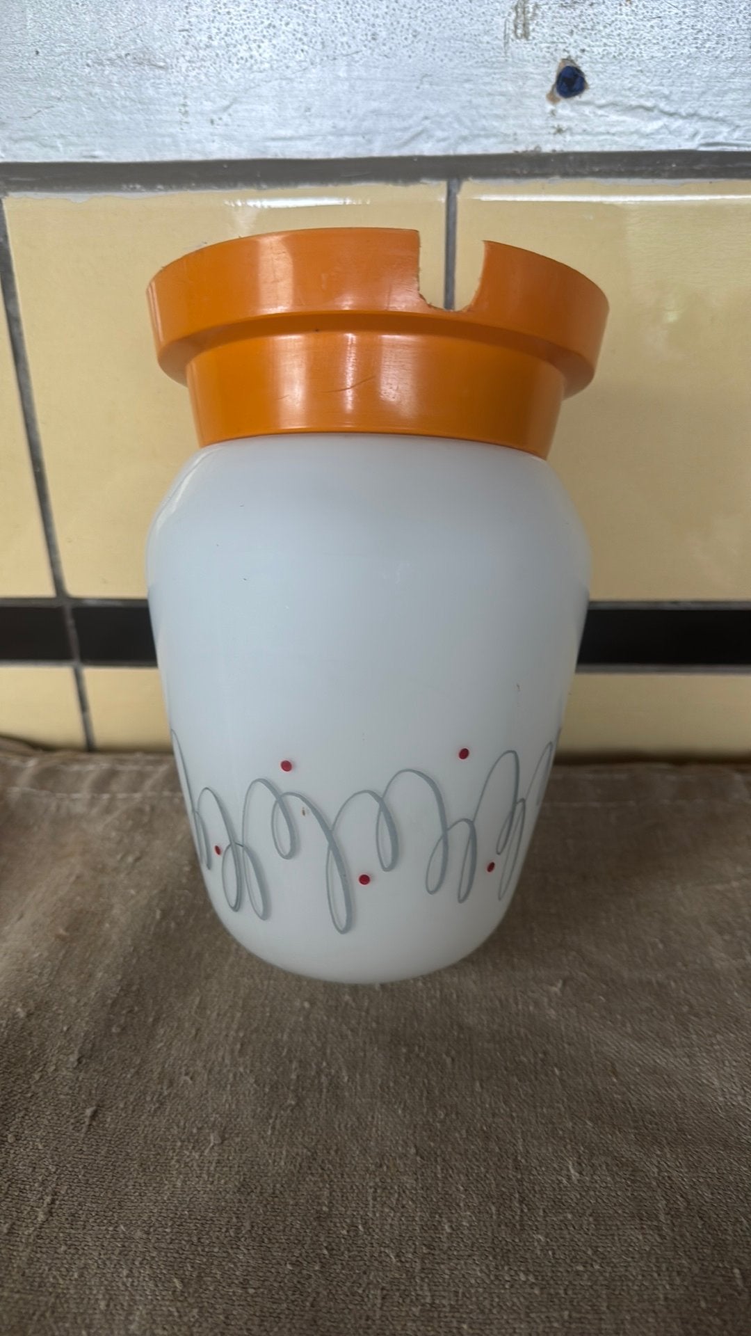 Vintage bollamp plafond jaren 60 - 70, Overige merken, Gebruikt, Glas, Vintage