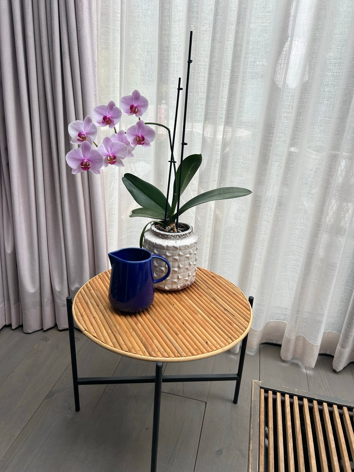 Ronde bijzettafel met bamboe blad, Ophalen, Minder dan 45 cm, Rond, Nieuw