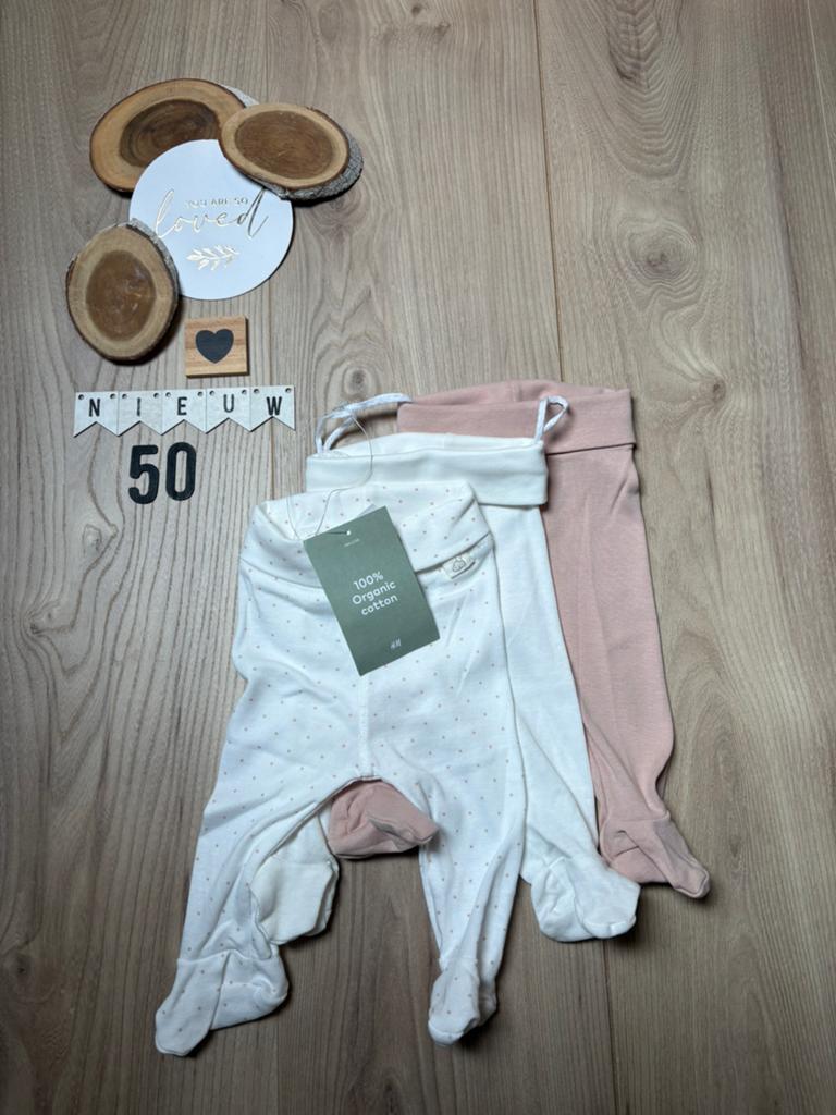 Baby meisje setje 3x h&m broekjes wit licht roze maat 50, Kinderen en Baby's, Babykleding | Maat 50, Ophalen of Verzenden, Nieuw