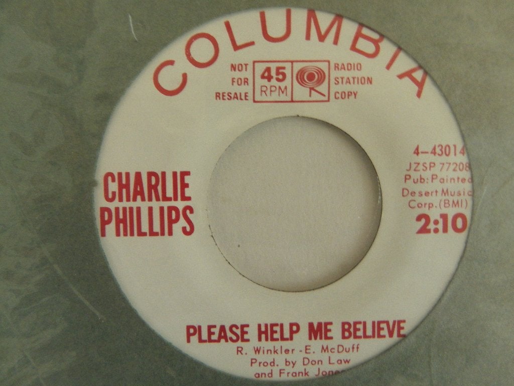 Single Charlie Phillips - Please Help Me Believe - Promo, 7 inch, Ophalen of Verzenden, Zo goed als nieuw, Country en Western
