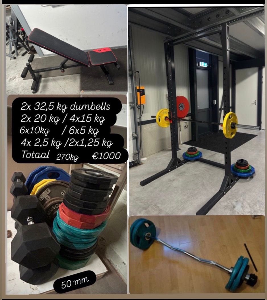 Compleet home gym /squat Rack /270 kg gewichten/€1000, Ophalen of Verzenden, Zo goed als nieuw, Overige typen