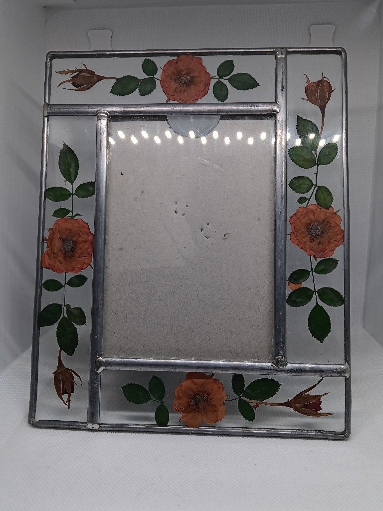 Vintage Tiffany fotolijst met gedroogde geperste rozen, Ophalen of Verzenden