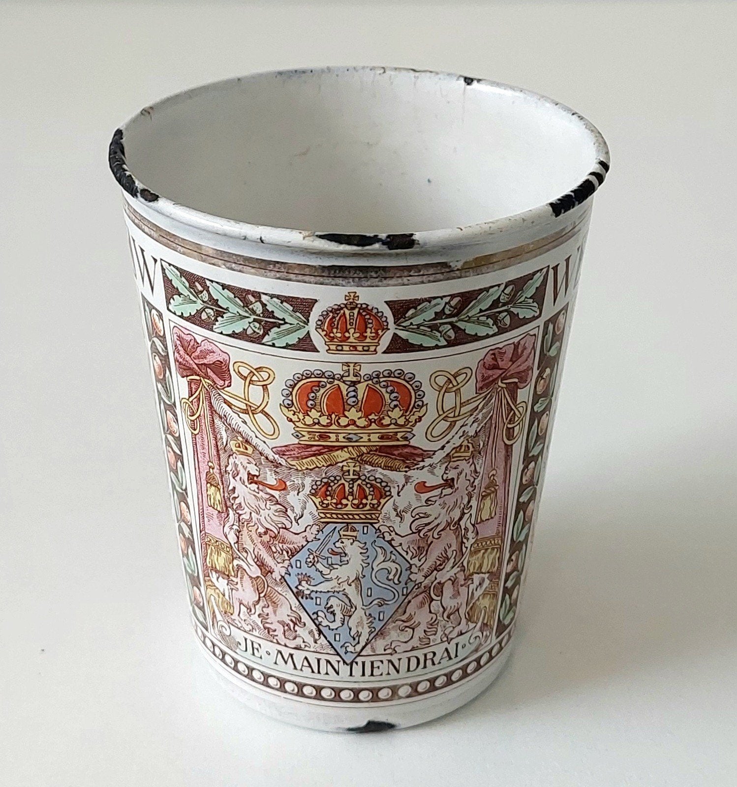 Antieke Emaille Beker 1898 Inhuldiging Koningin Wilhelmina, Antiek en Kunst, Ophalen of Verzenden