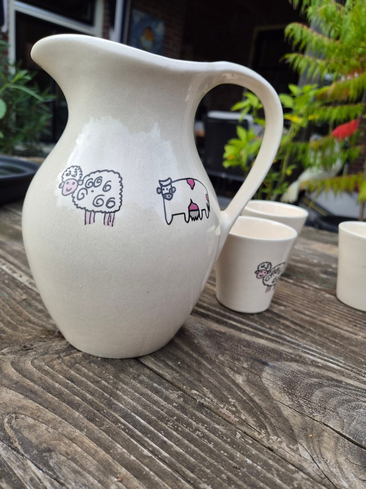 Melkkan met dierenprint en bijpassende bekers, Ophalen of Verzenden, Zo goed als nieuw, Kan
