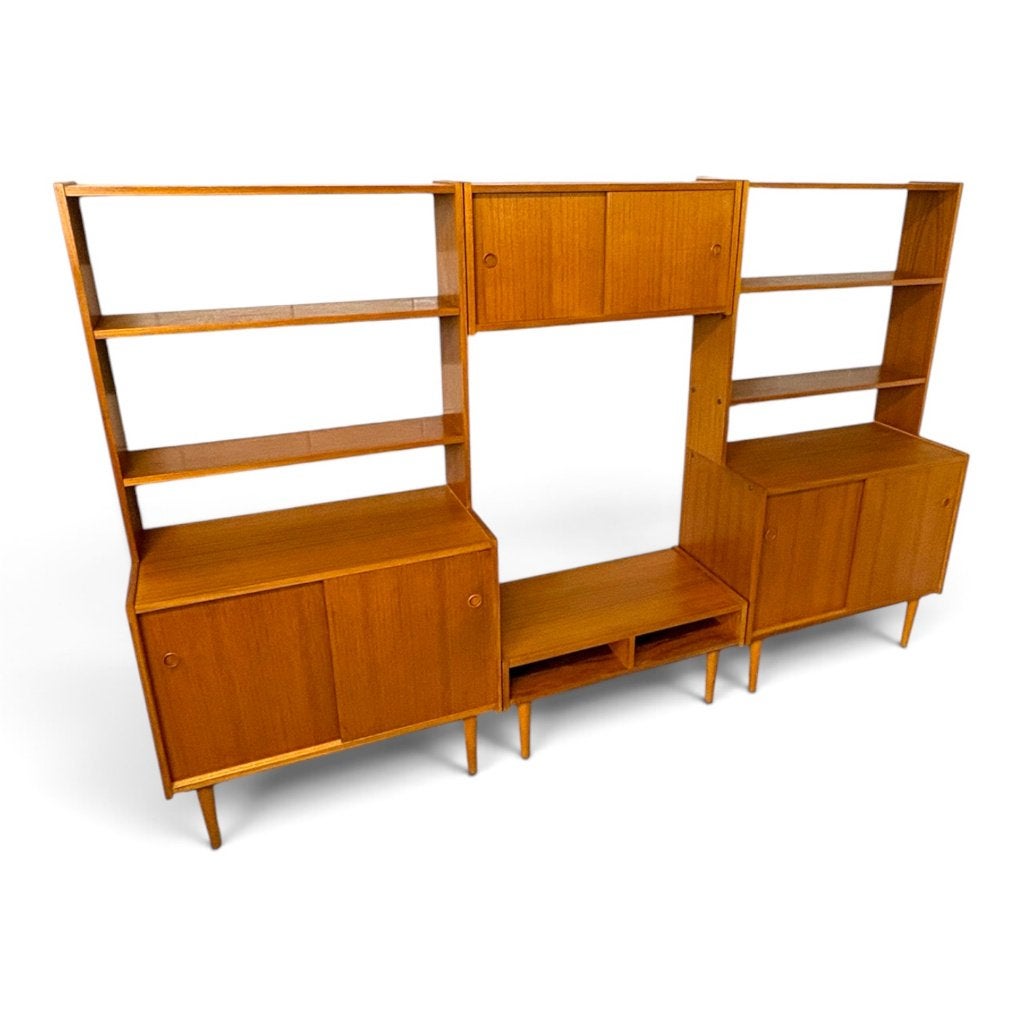 Vintage Scandinavisch wandsysteem van teak - 235 cm breed, 150 tot 200 cm, Teakhout, ?, Minder dan 100 cm