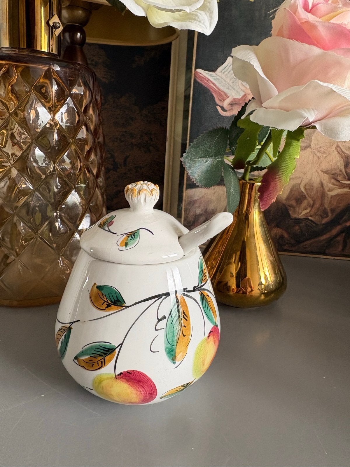Vintage Italiaanse Keramische Pot met Lepel - Handgeschilder, Antiek en Kunst, Ophalen of Verzenden