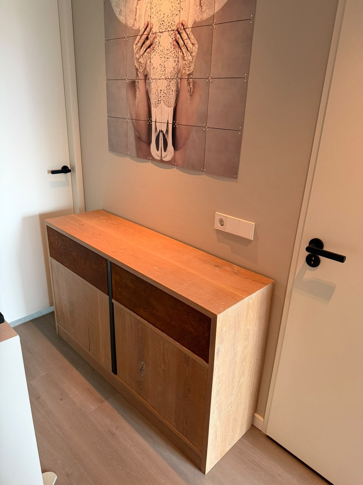 Houten eiken kast dressoir met 2 deuren en 2 laden, Huis en Inrichting, Ophalen of Verzenden, 25 tot 50 cm