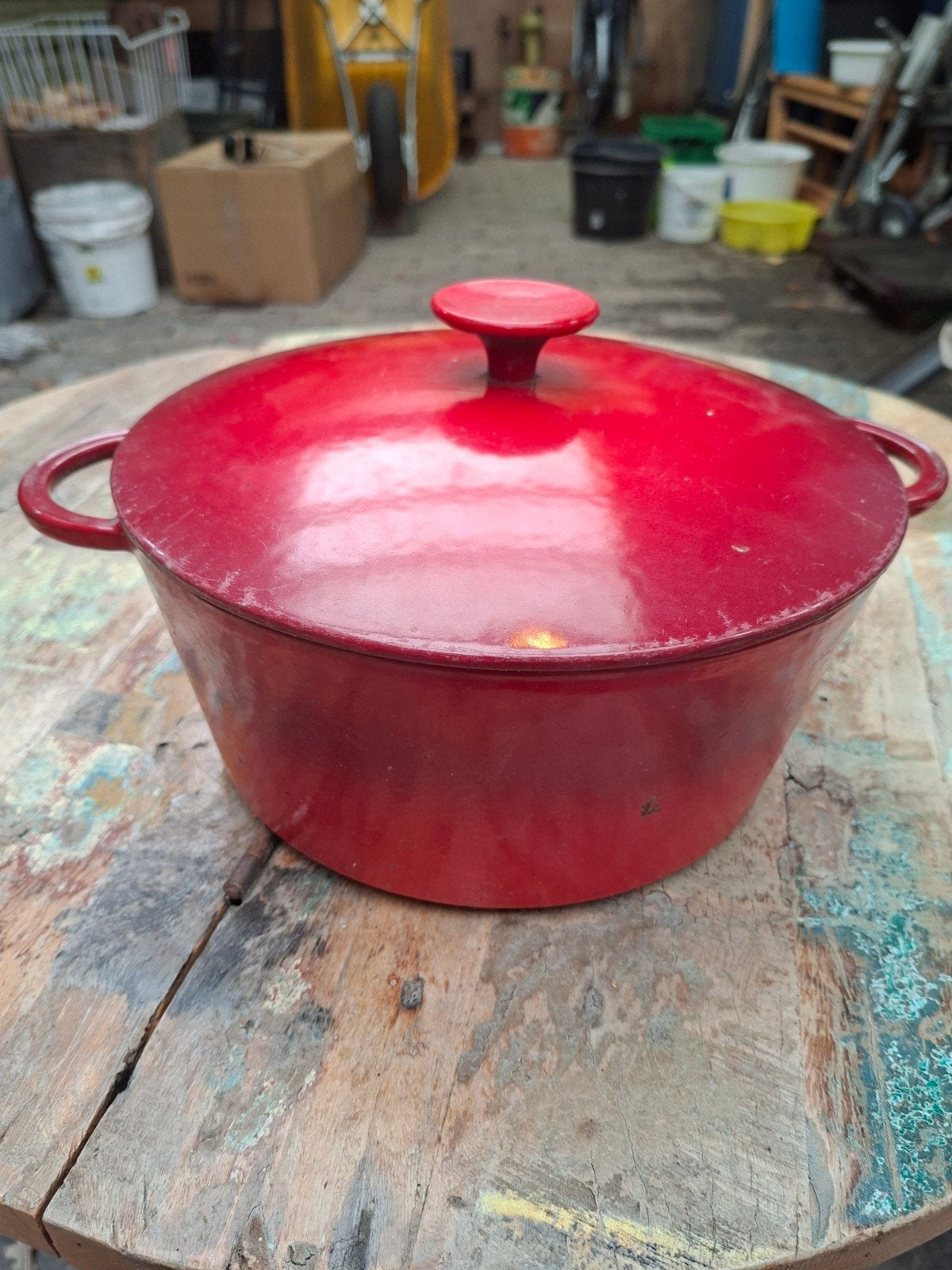 Vintage Rode Gietijzeren Braadpan - Made in France, Gebruikt, Met deksel, Ophalen of Verzenden, Braadpan