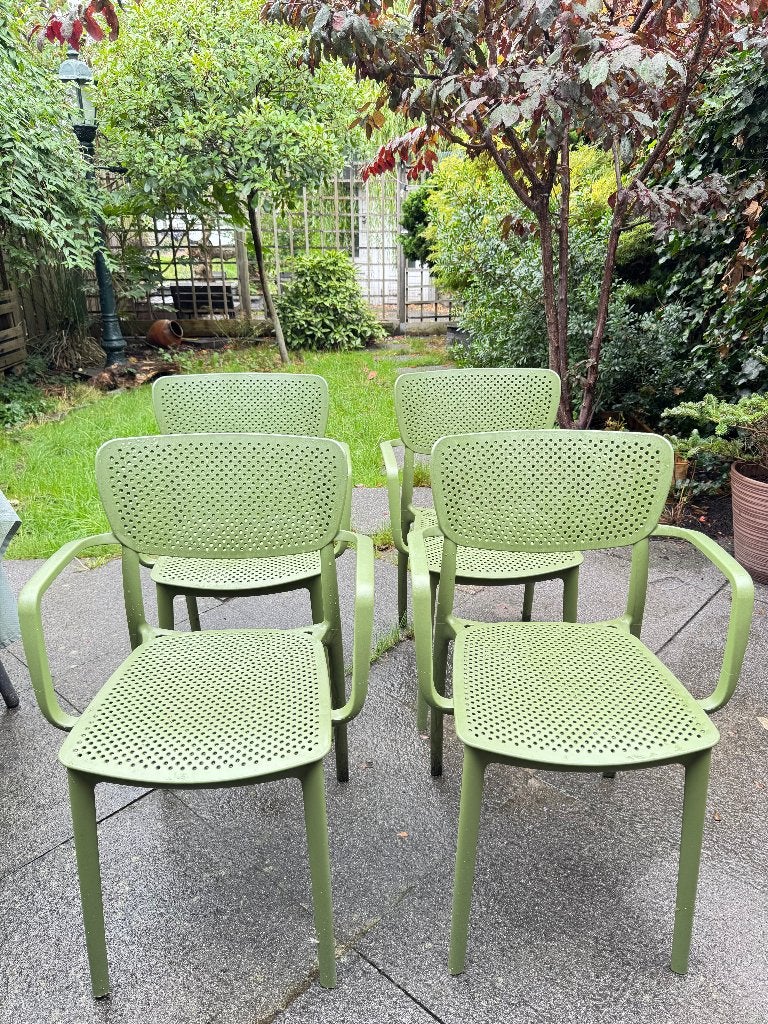4 Siesta/Loft tuinstoelen van hoge kwaliteit kunststof, Tuin en Terras, Ophalen of Verzenden, Zo goed als nieuw, Kunststof, Stapelbaar