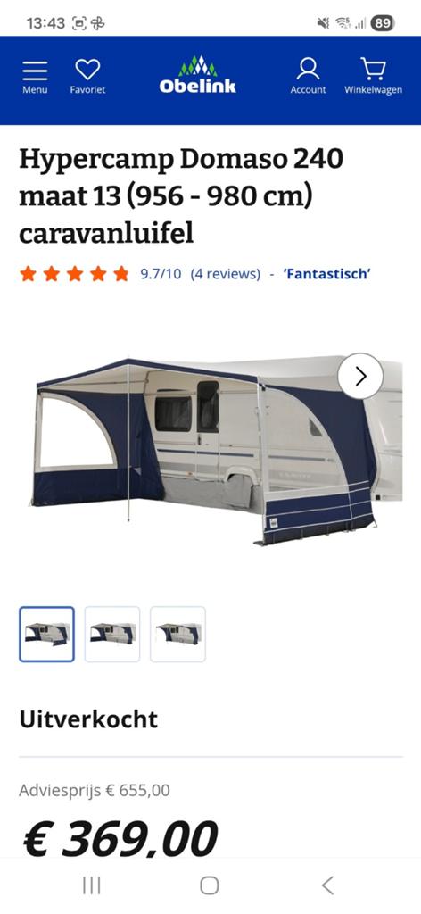 Caravanluifel  Hypercamp Domaso 240 maat 13, Ophalen