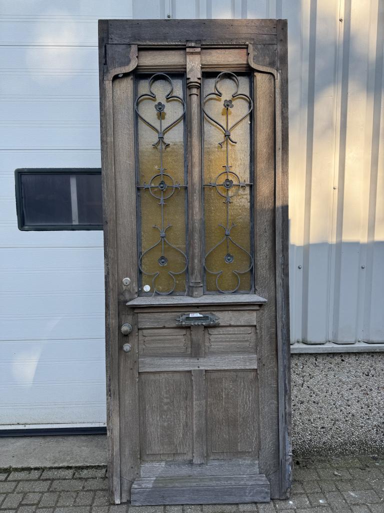 Prachtige massief antieke eiken voordeur met kozijn uit 1890, Doe-het-zelf en Verbouw, Deuren en Horren, 100 tot 120 cm, La belle porte