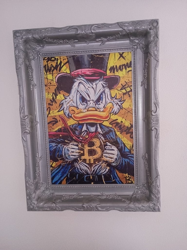 schilderij Dagobert Duck met bitcoin, Ophalen
