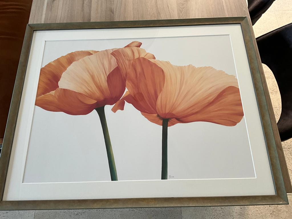Groot Schilderij Klaprozen, pptout, glas, lijst, Antiek en Kunst, Kunst | Schilderijen | Modern, Ophalen, Glas, Passe-partout