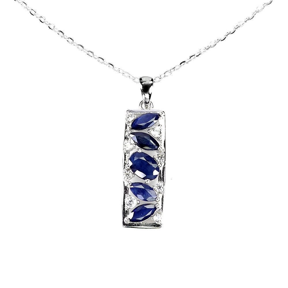Zilveren hals ketting met natuurlijke saffier + witte topaas, Verzenden, Nieuw, Met edelsteen, Zilver
