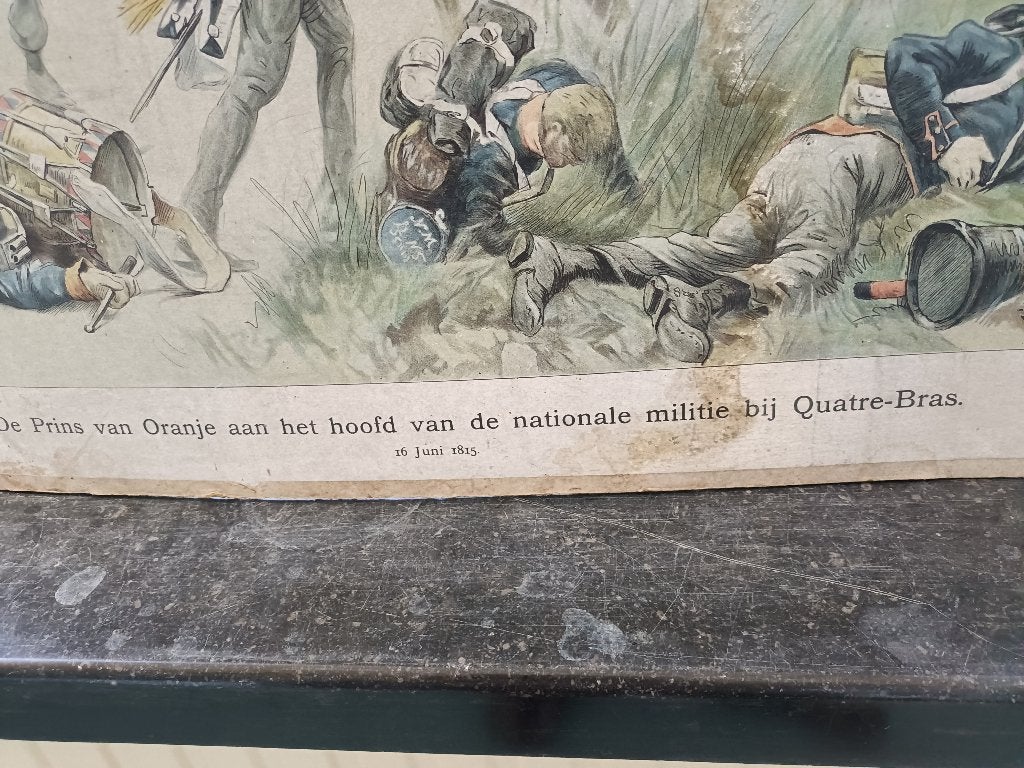 schoolplaat De prins van Oranje Quatre-Bras, Antiek en Kunst, Ophalen, Geschiedenis
