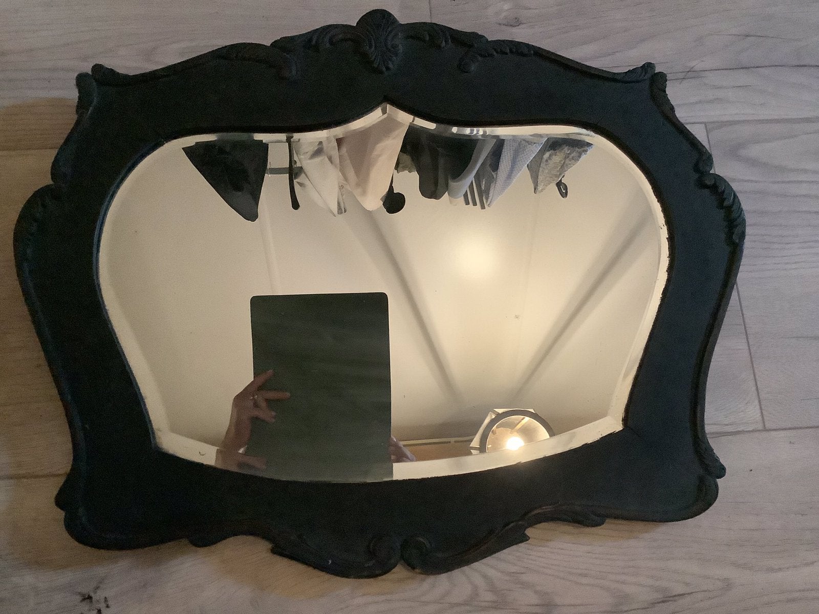 Brocante landelijke spiegel mooi in hoffz zwart, Minder dan 50 cm, Ophalen of Verzenden, Zo goed als nieuw, Minder dan 100 cm