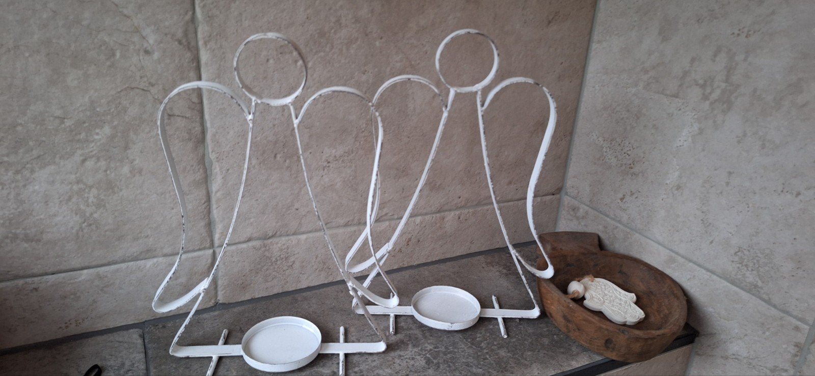 Kerstengel set,Engel,wit,brocant,metalen sfeerlichten,Kerst,, Diversen, Ophalen of Verzenden, Zo goed als nieuw