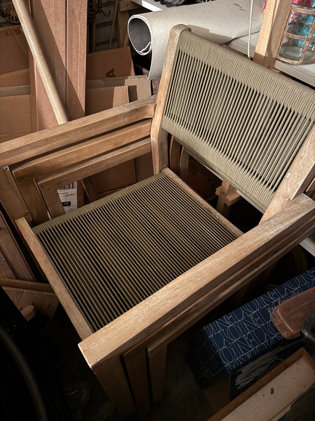 3 tuintafel stoelen, stapelbaar, Tuin en Terras, Ophalen, Gebruikt, Hout