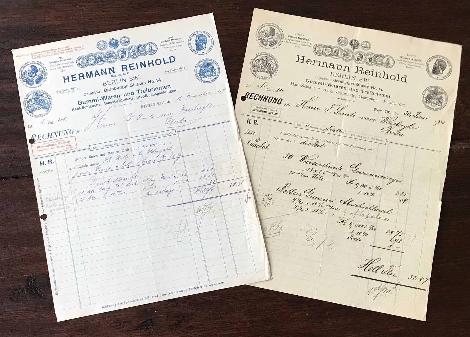 2 Oude  Rekeningen uit Duitsland. 1900-1907, Ophalen of Verzenden, Gebruikt