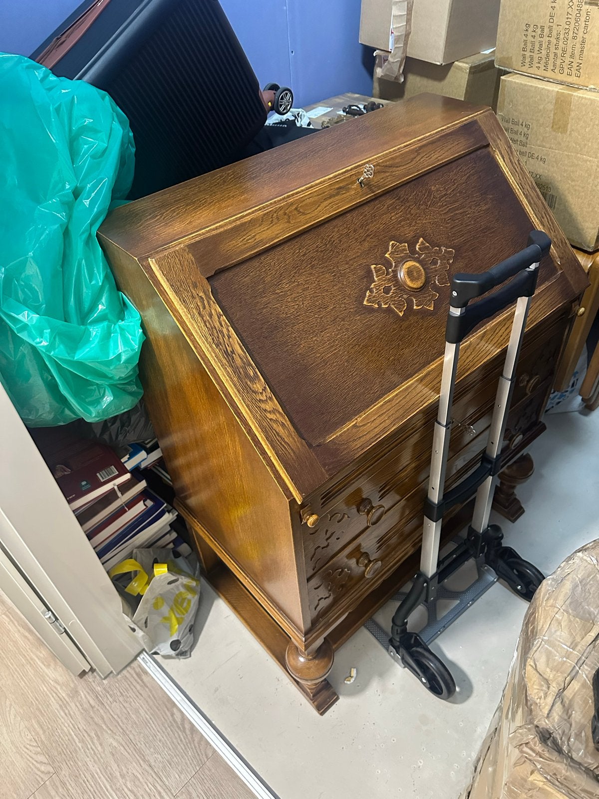 Perfecte Antieke Secretaire - Eikenhout met Sierlijk Snijwer, Ophalen, Gebruikt